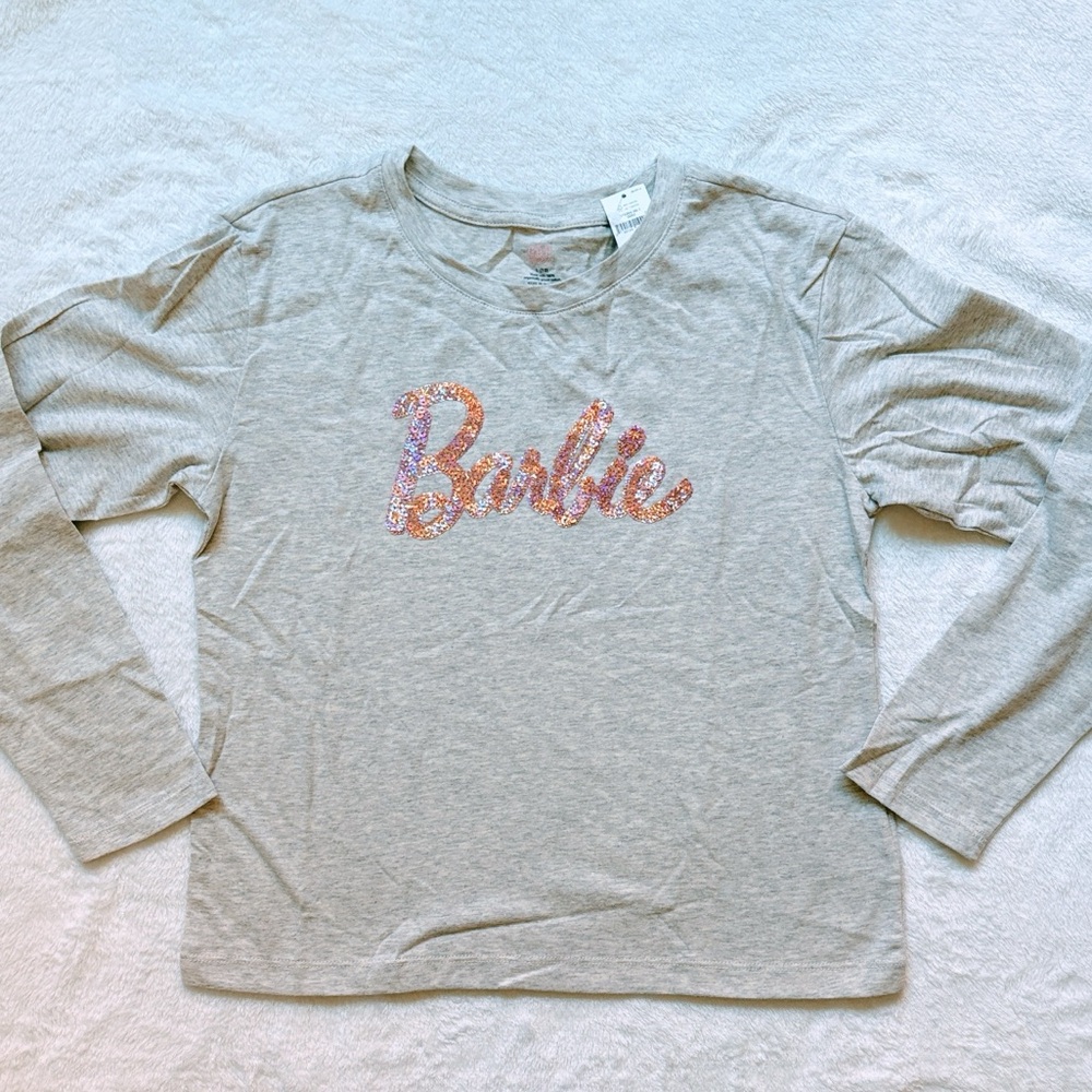 Barbie Sequin Logo Gray Long Sleeve Shirt